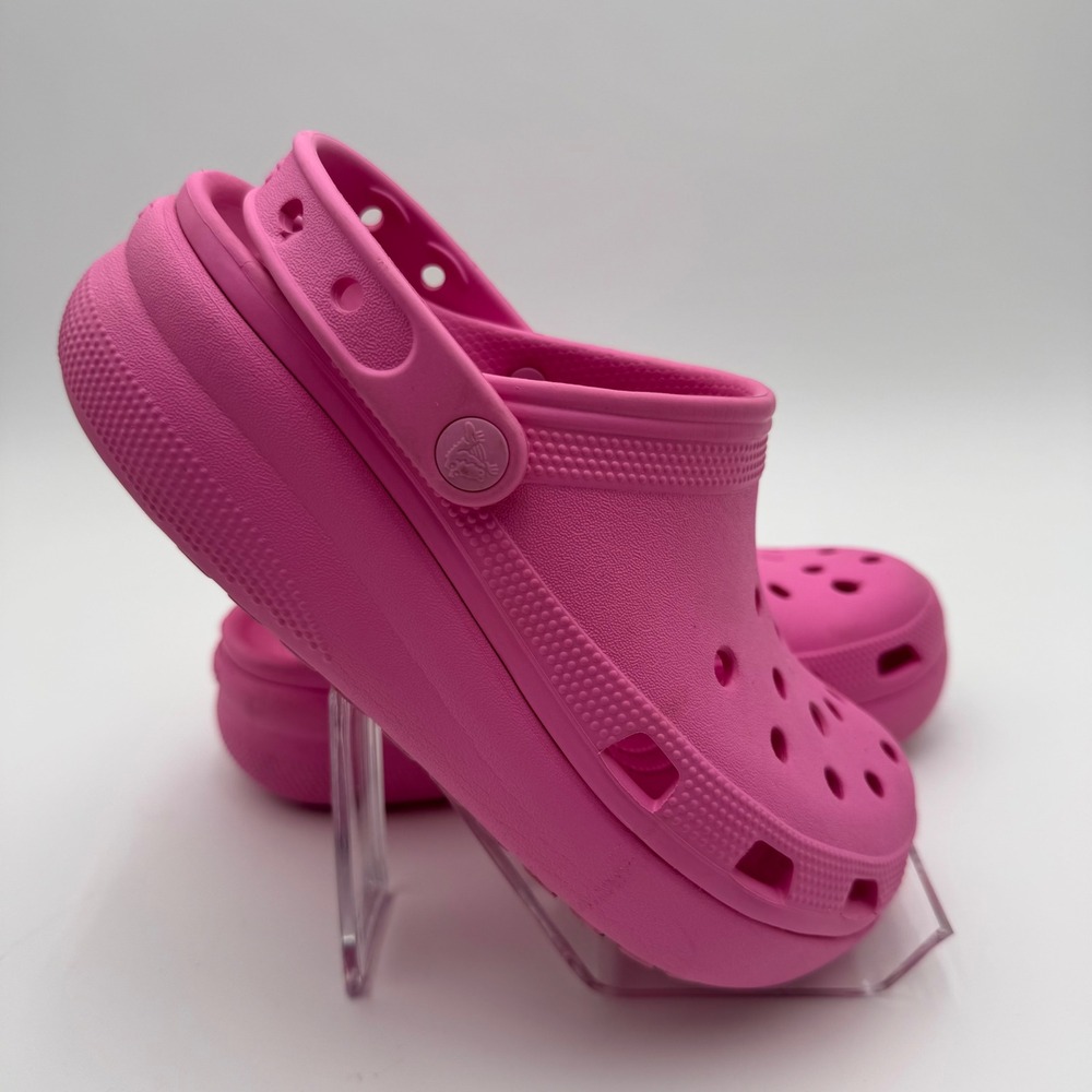 Crocs Classic Crush Clog Pink Platform Wedge Sandals 207708 Junior 5 Womens 7 - Picture 1 of 8
